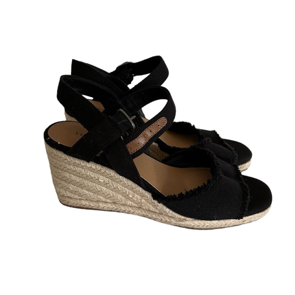 Lucky Brand Womens Margaline Canvas Wedge Espadrilles Black 7 Medium (B,M)‎